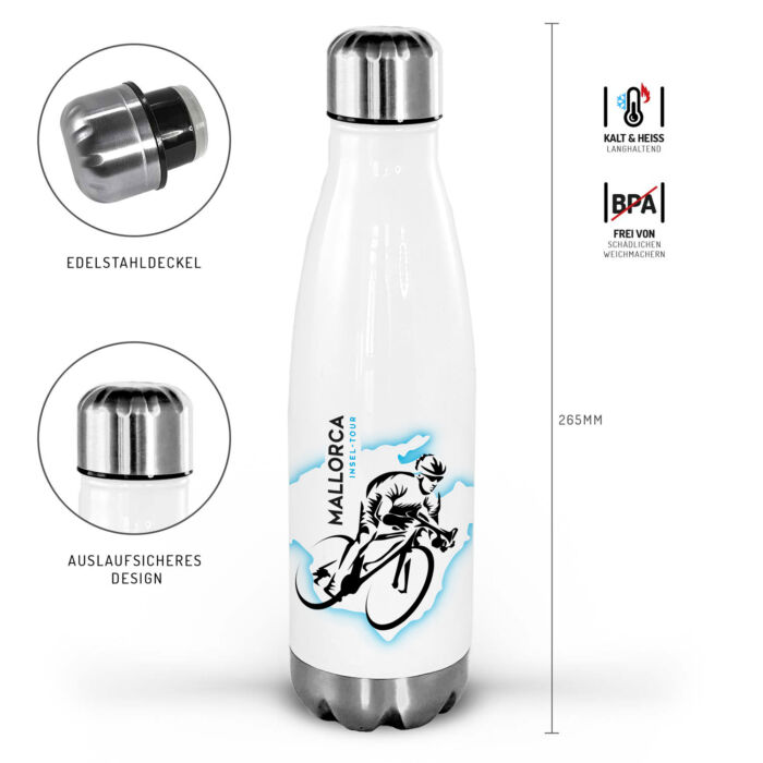Fahrradtour auf Mallorca mit individueller Trinkflasche. Ein ganz besonderes Geschenk.