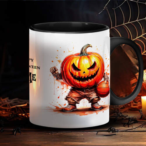 Halloween-Tasse mit gruseligem Kürbis-Basketball-Motiv, personalisierbar, 330 ml, Keramik, Made in Germany